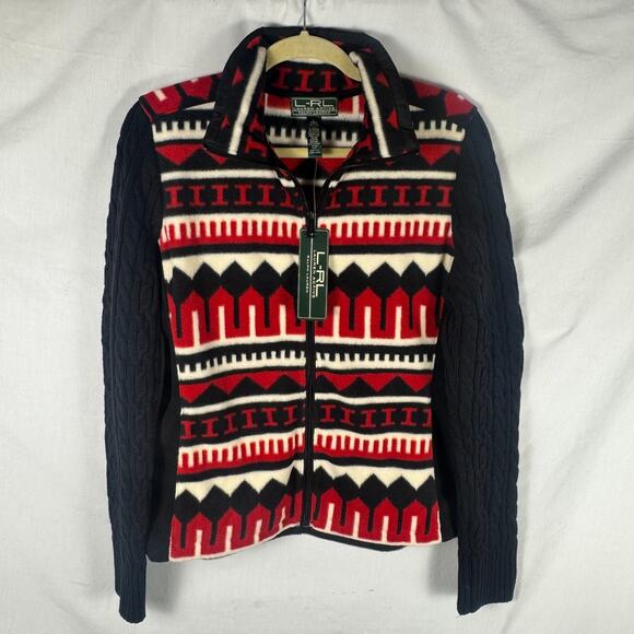 NWT LRL Ralph Lauren Active, Indian, Red & Black, Aztec, Fleece Jacket, Sz Large - Picture 1 of 13